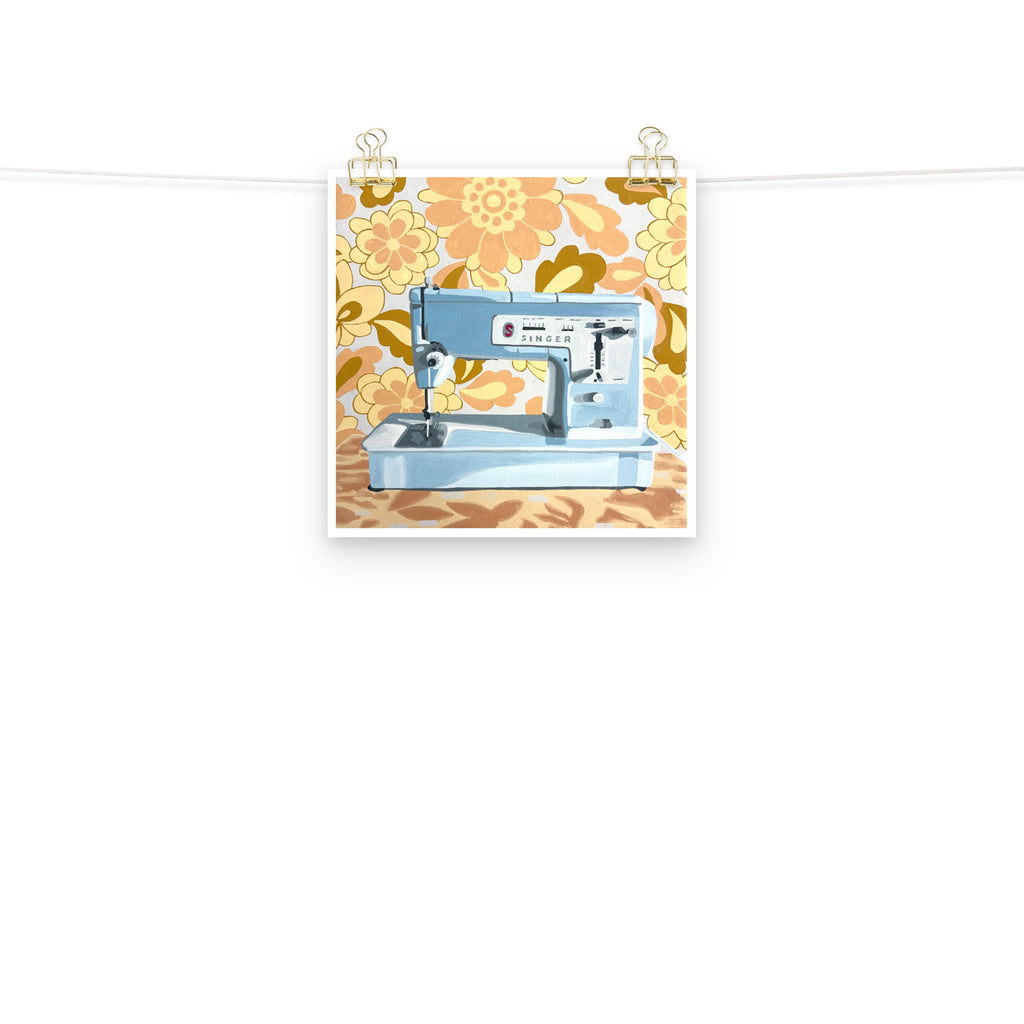 Blue Singer Sewing Machine Print on Paper