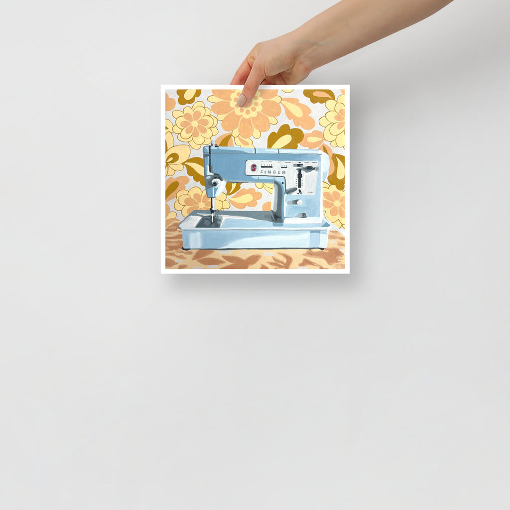 Blue Singer Sewing Machine Print on Paper