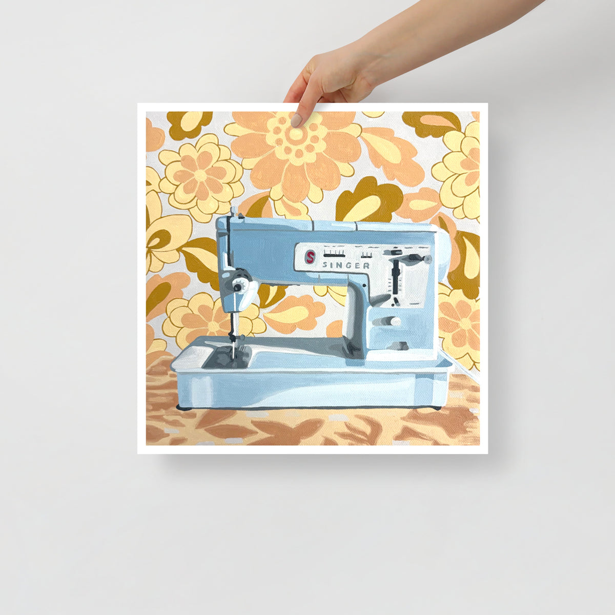 Blue Singer Sewing Machine Print on Paper