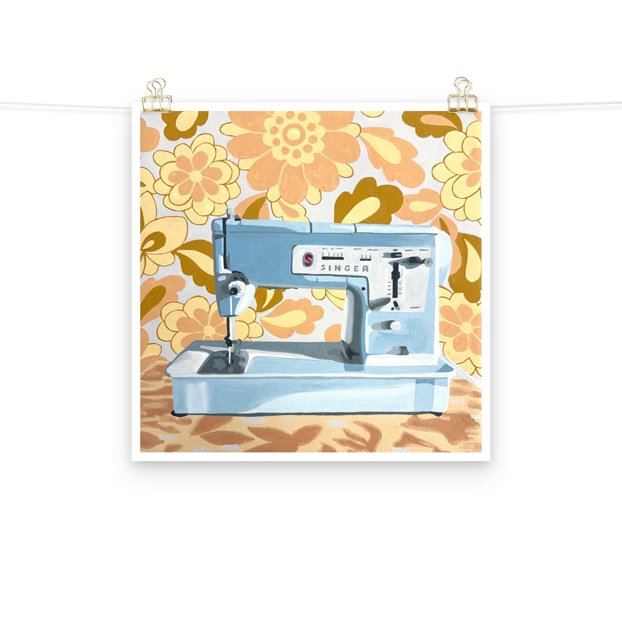 Blue Singer Sewing Machine Print on Paper