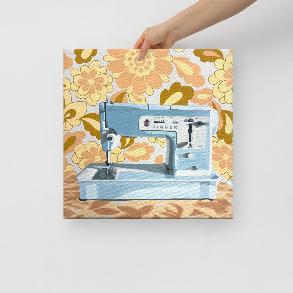 Blue Singer Sewing Machine Print on Canvas