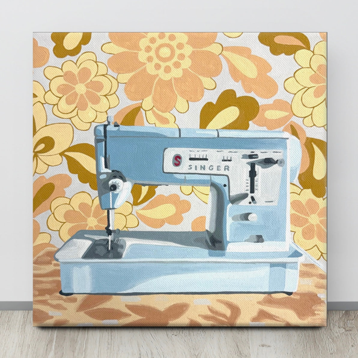 Blue Singer Sewing Machine Print on Canvas