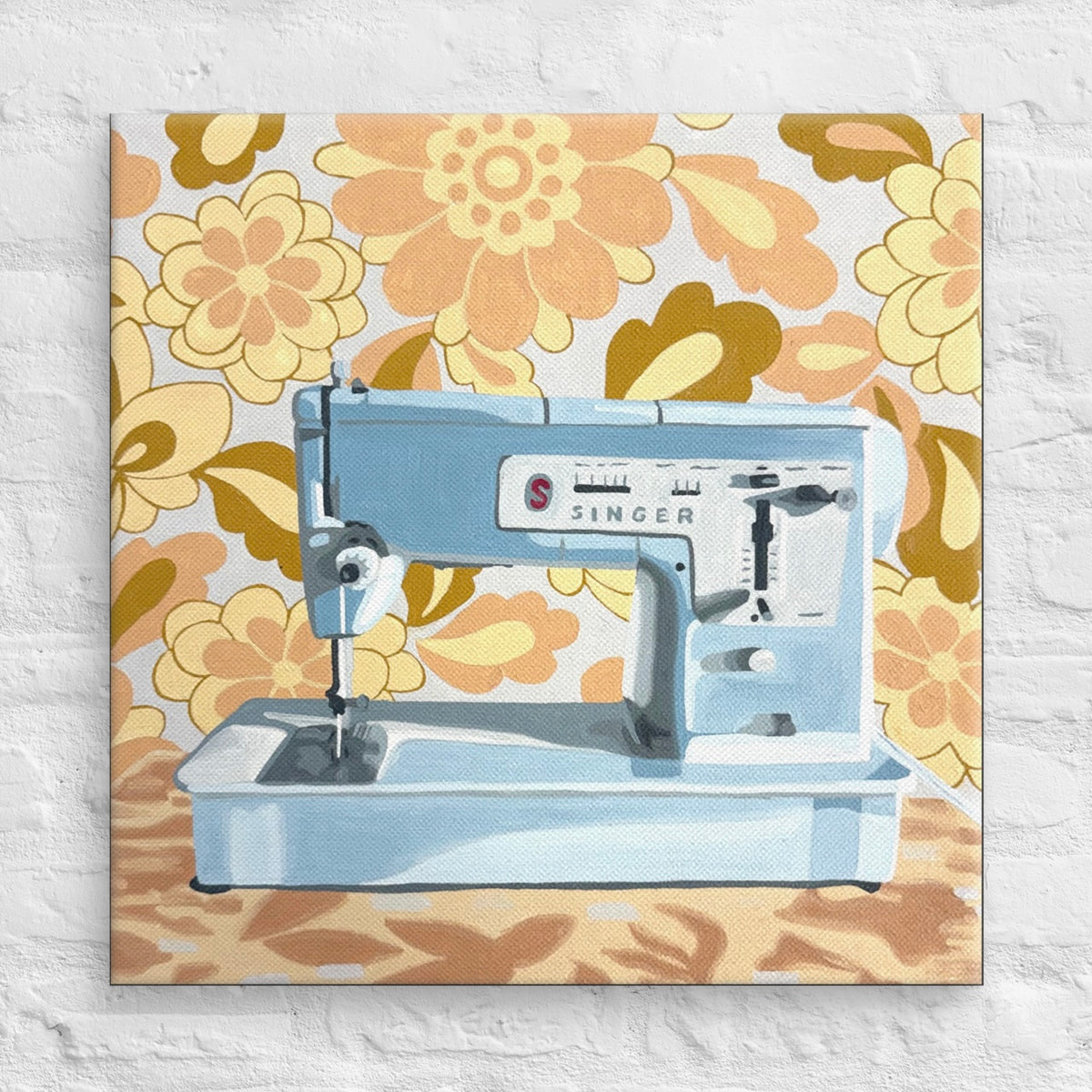 Blue Singer Sewing Machine Print on Canvas