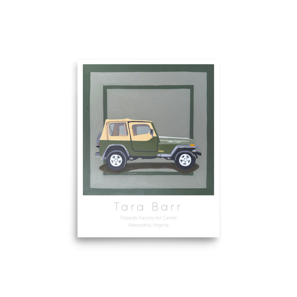 Green Jeep Art Print on Paper with Information Block