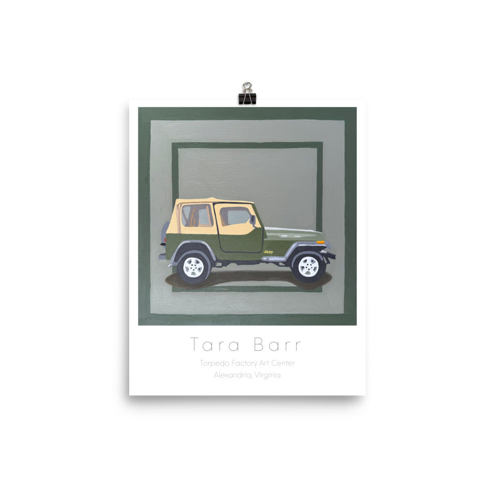 Green Jeep Art Print on Paper with Information Block