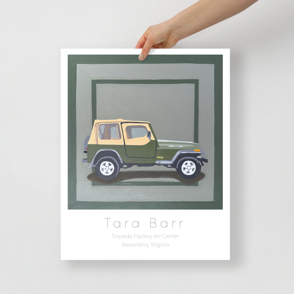 Green Jeep Art Print on Paper with Information Block