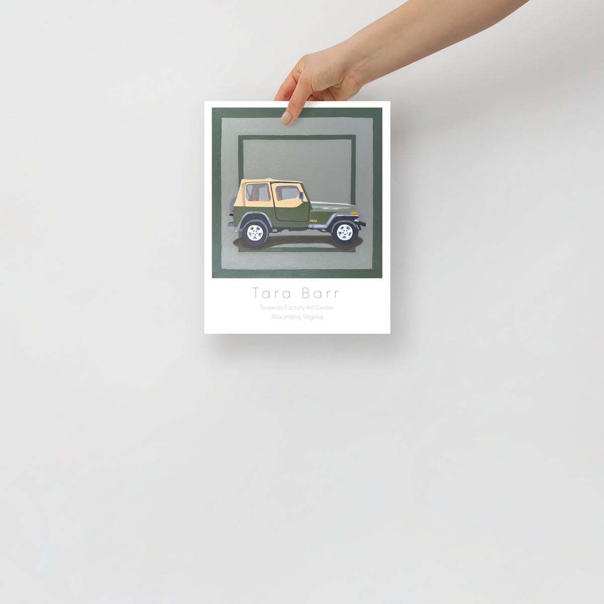 Green Jeep Art Print on Paper with Information Block