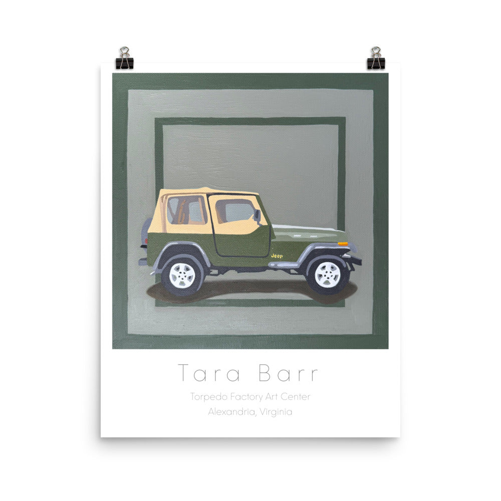 Green Jeep Art Print on Paper with Information Block