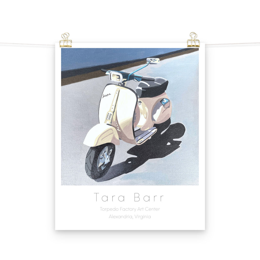Vespa Scooter Art Print on Paper with Information Block
