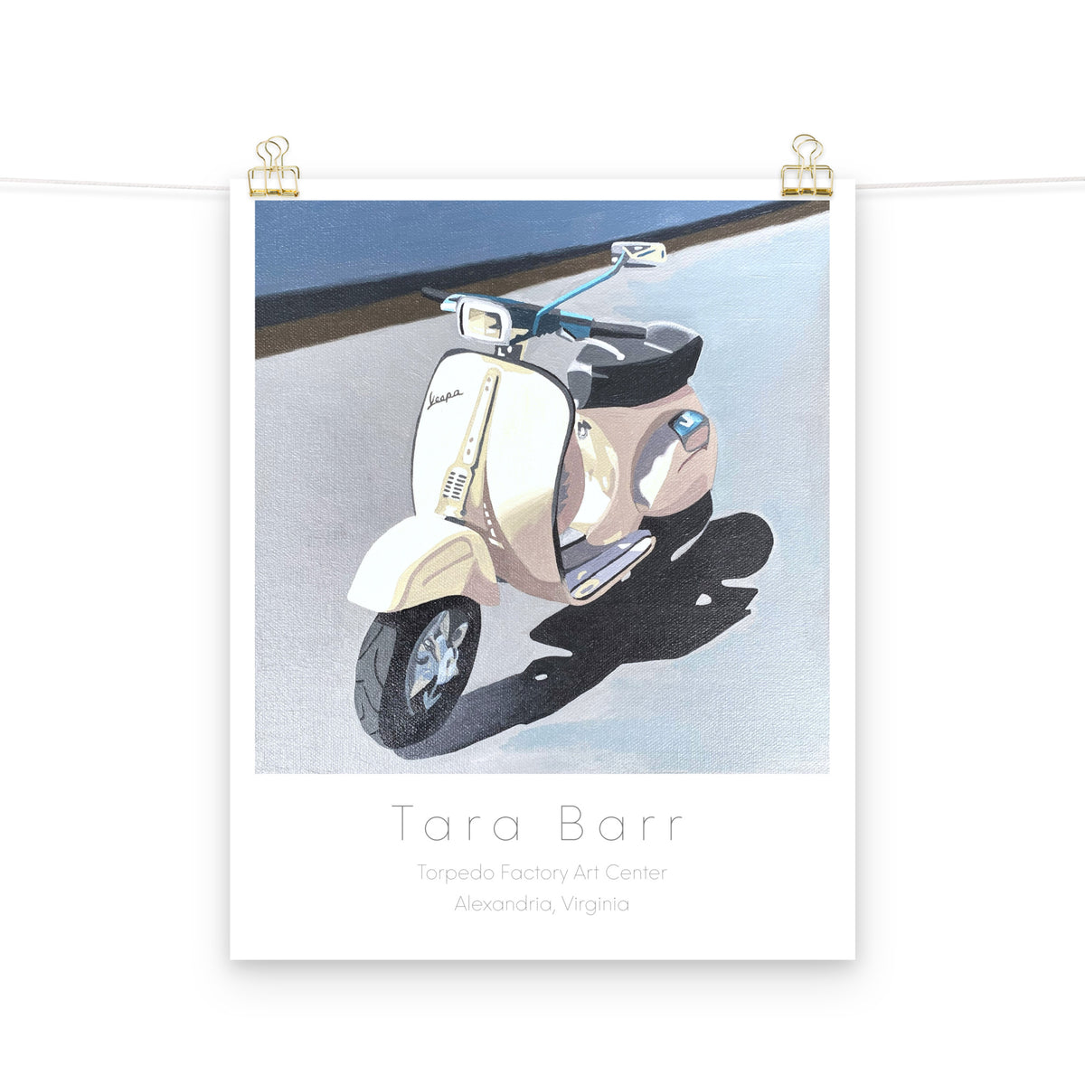 Vespa Scooter Art Print on Paper with Information Block