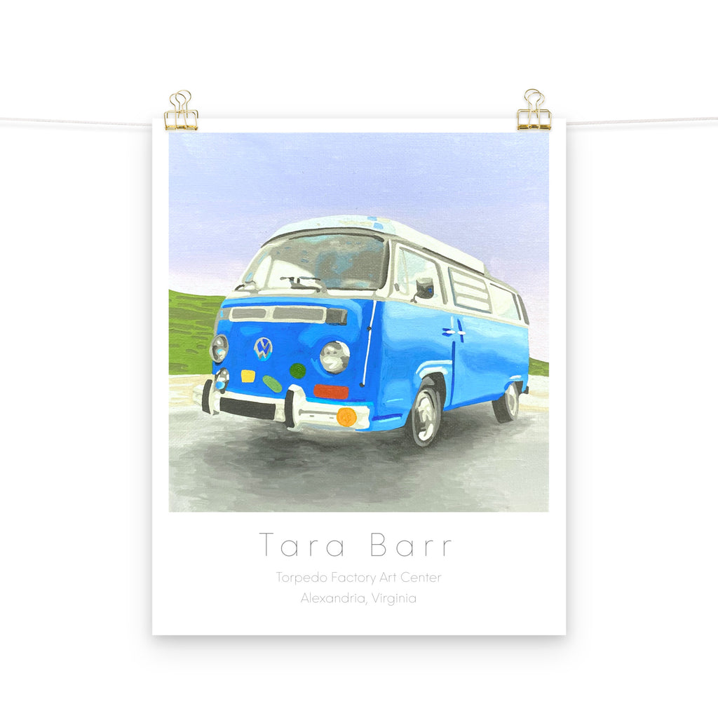 Hippie Bus Art Print on Paper with Information Block