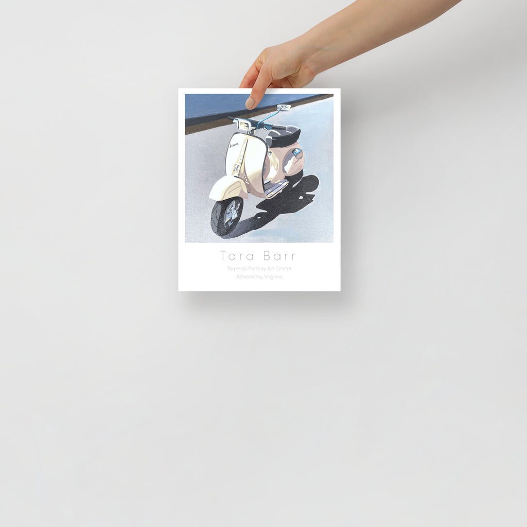 Vespa Scooter Art Print on Paper with Information Block